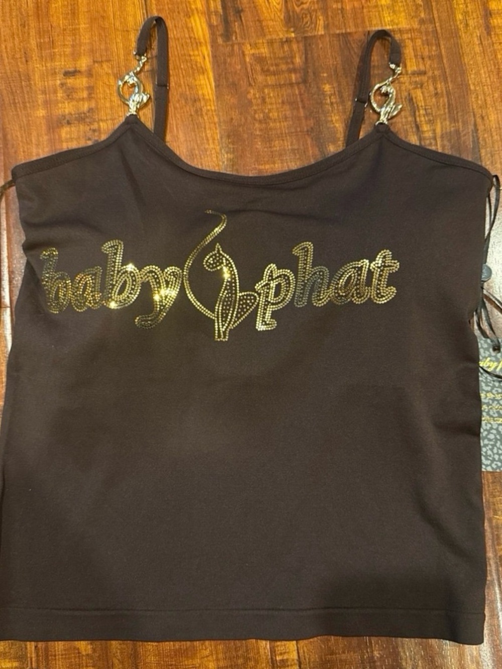 Baby Phat Brown Logo Rhinestone Cami with Gold Accents